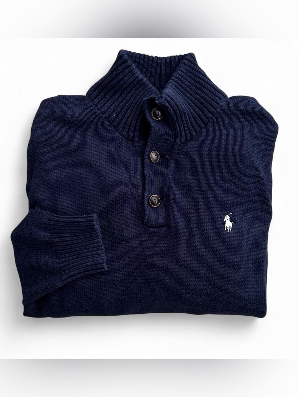 Polo by Ralph Lauren Navy Ribbed Mock Neck 3 Button Sweater XXL
